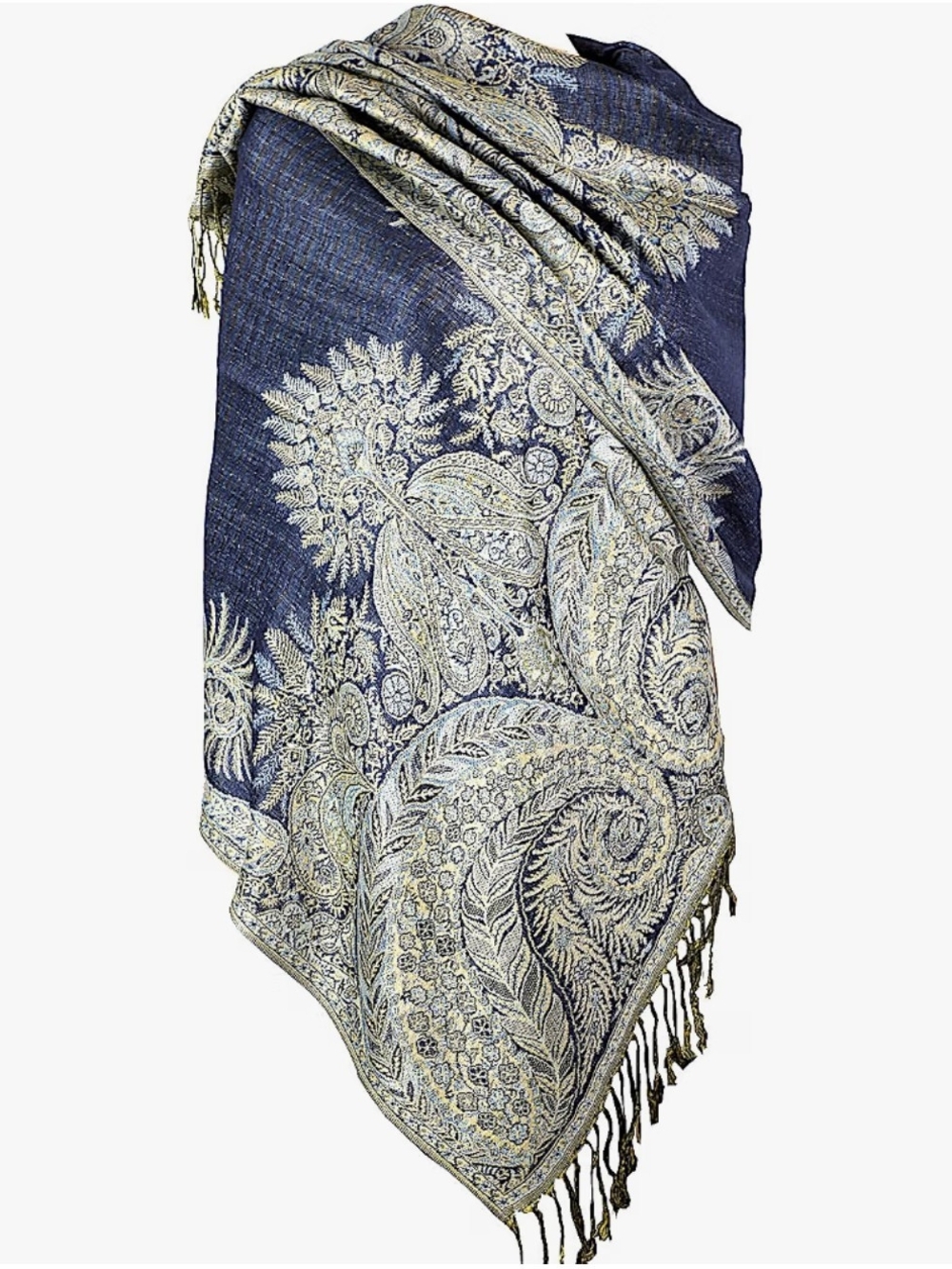 Luxury Navy and Cream Paisley Wrap Scarf
